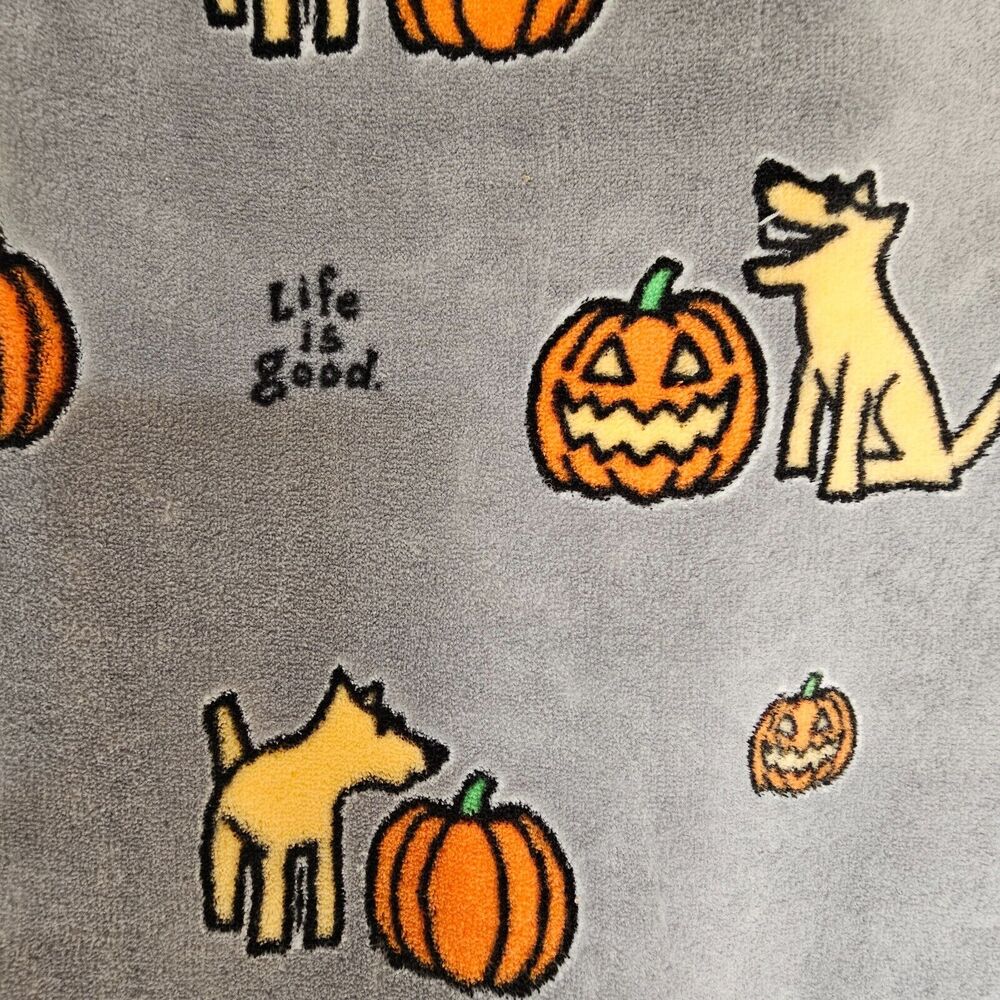 Halloween Plush Throw Blanket Life is Good 50 X 70 Gray Pumpkin Dog Polyester